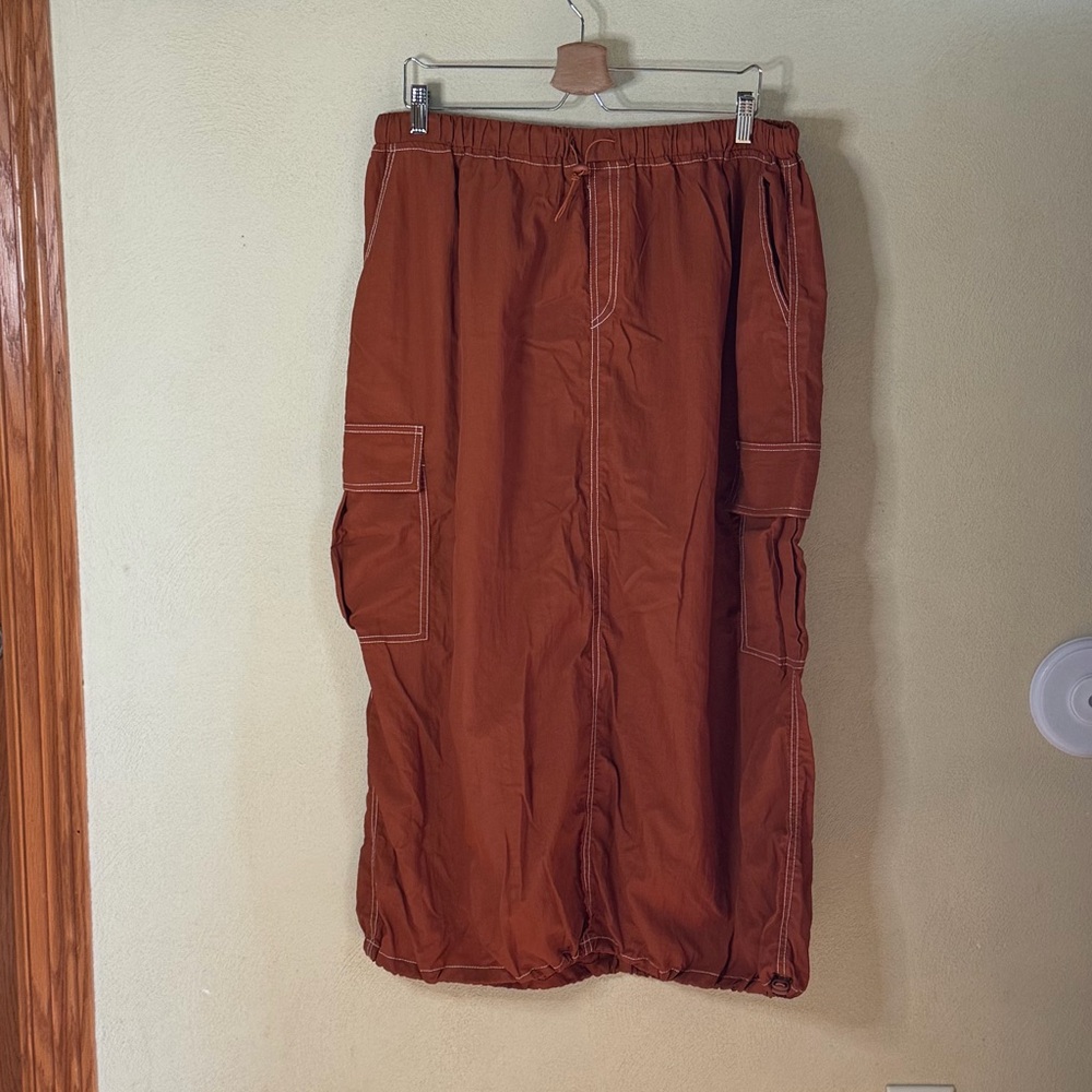 SHEIN Curve Rust Orange Cargo Maxi Skirt with Pockets Elastic Waistband 3 XL